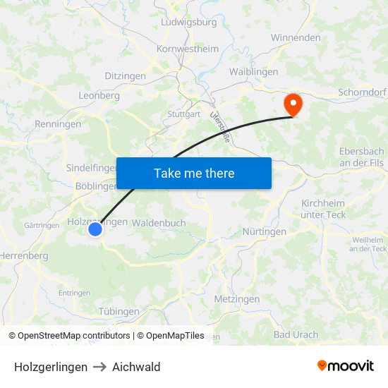 Holzgerlingen to Aichwald map