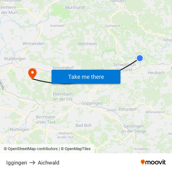 Iggingen to Aichwald map