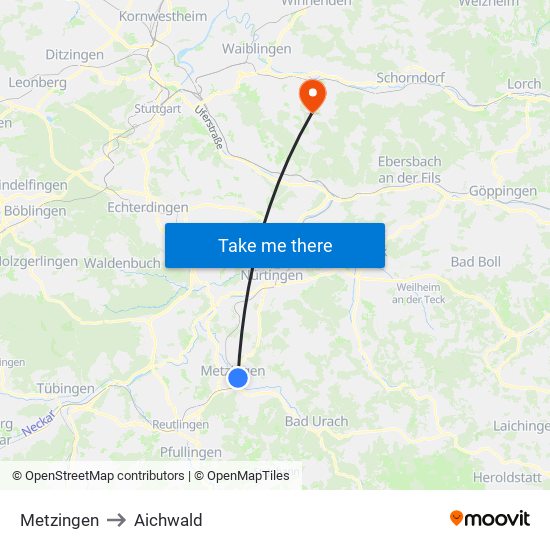 Metzingen to Aichwald map