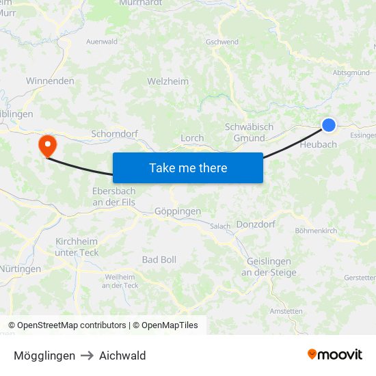 Mögglingen to Aichwald map