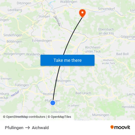 Pfullingen to Aichwald map