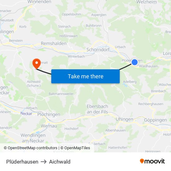 Plüderhausen to Aichwald map