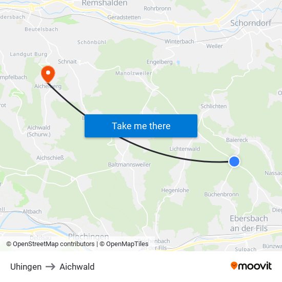 Uhingen to Aichwald map