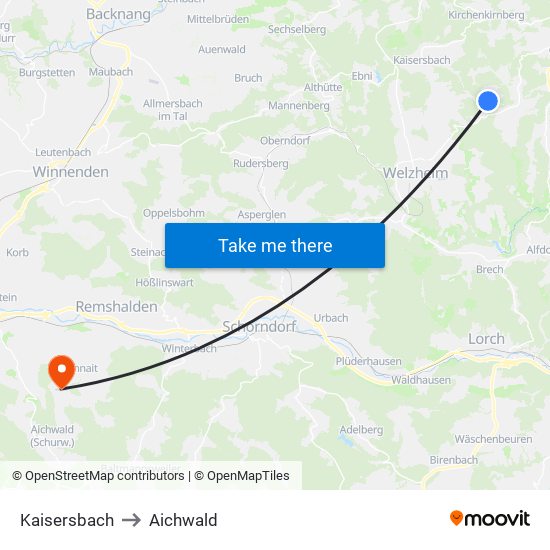 Kaisersbach to Aichwald map