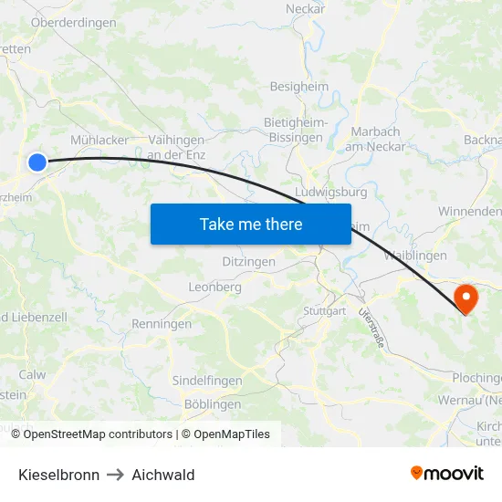 Kieselbronn to Aichwald map