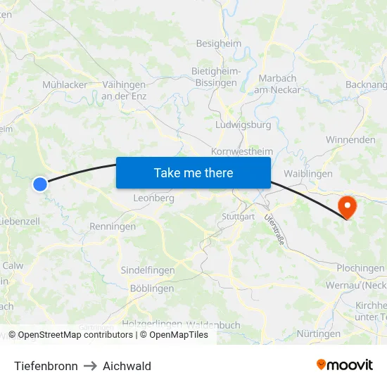 Tiefenbronn to Aichwald map
