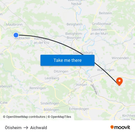 Ötisheim to Aichwald map