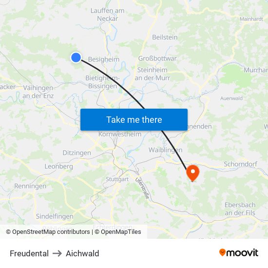 Freudental to Aichwald map