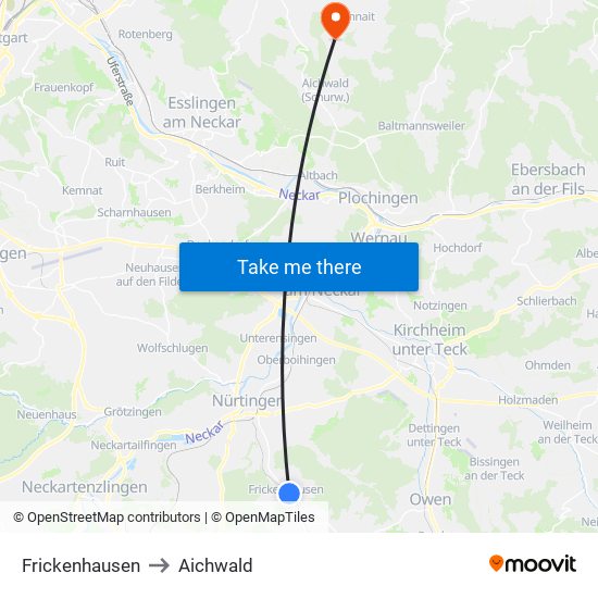 Frickenhausen to Aichwald map