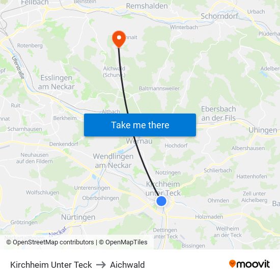 Kirchheim Unter Teck to Aichwald map