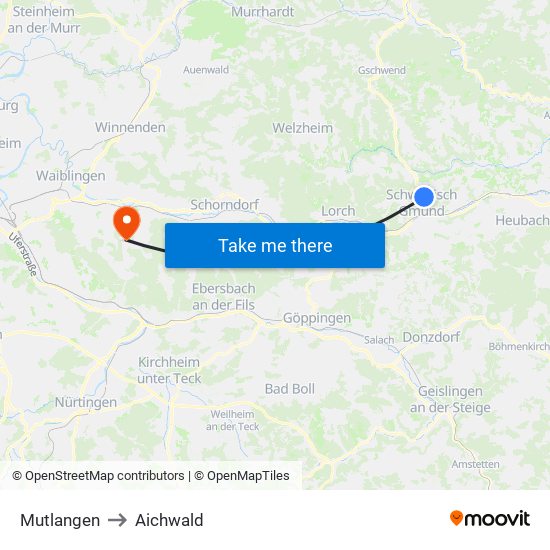 Mutlangen to Aichwald map