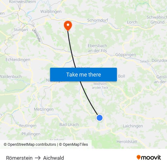 Römerstein to Aichwald map