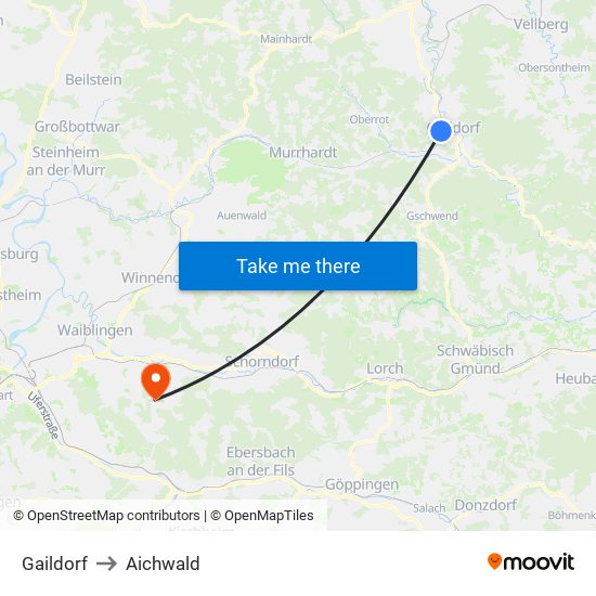Gaildorf to Aichwald map