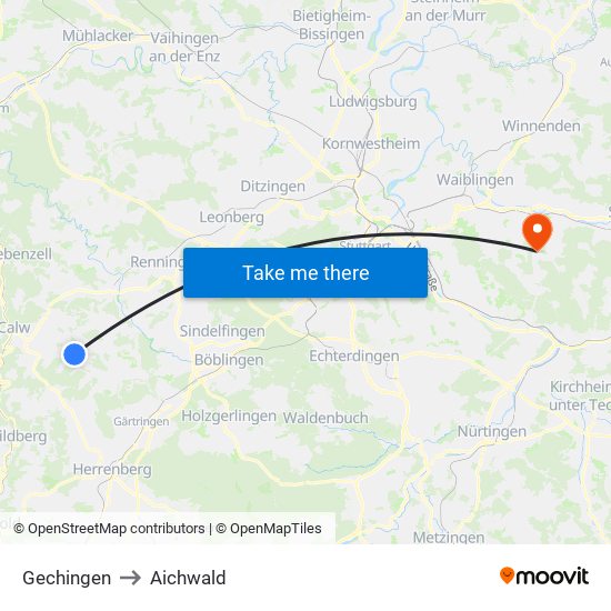 Gechingen to Aichwald map