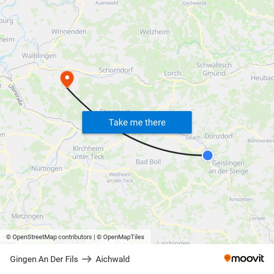 Gingen An Der Fils to Aichwald map