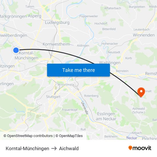 Korntal-Münchingen to Aichwald map