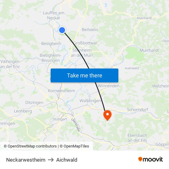 Neckarwestheim to Aichwald map