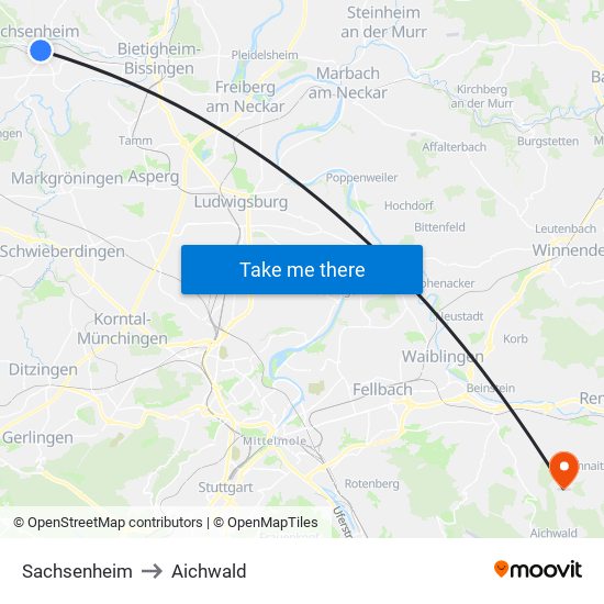 Sachsenheim to Aichwald map