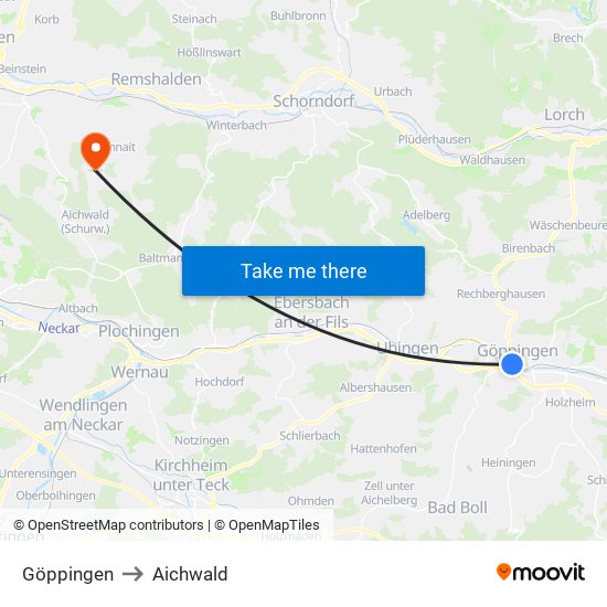 Göppingen to Aichwald map