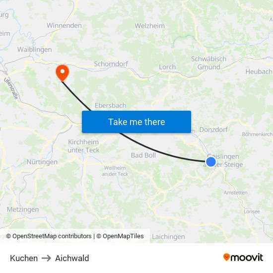 Kuchen to Aichwald map