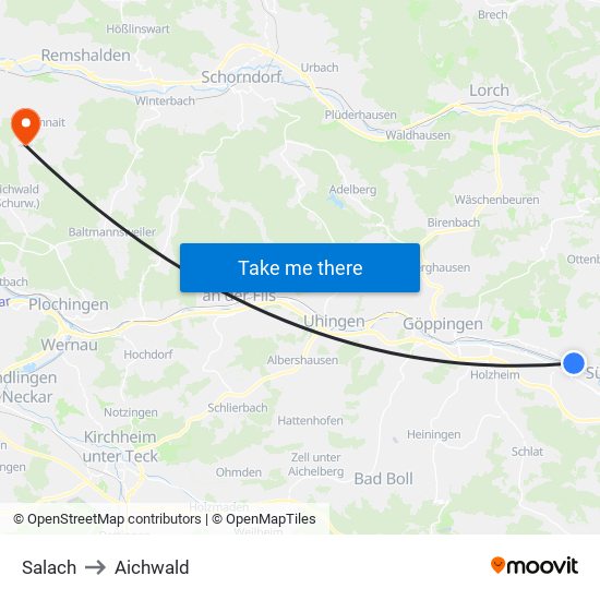 Salach to Aichwald map