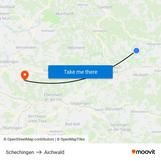 Schechingen to Aichwald map