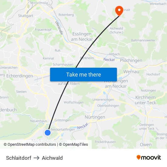 Schlaitdorf to Aichwald map