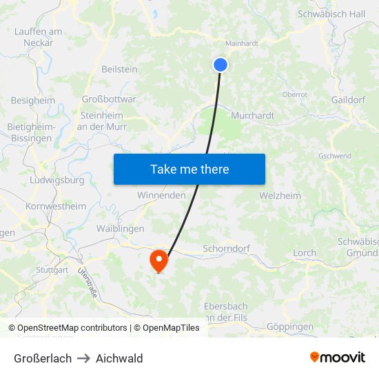 Großerlach to Aichwald map