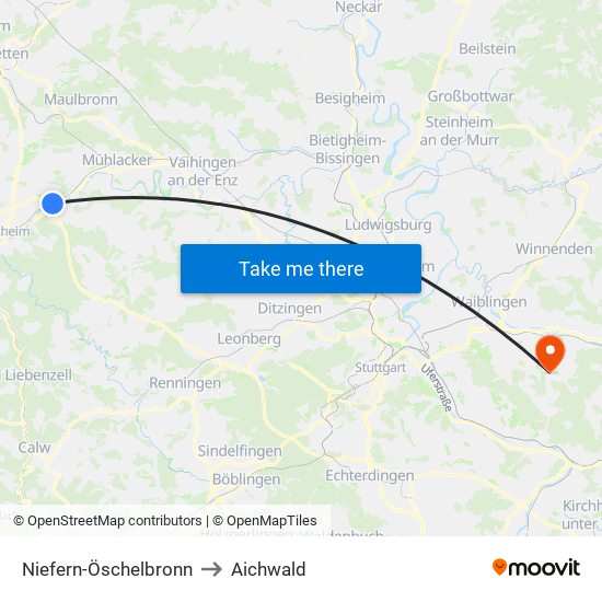 Niefern-Öschelbronn to Aichwald map