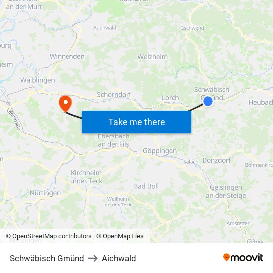 Schwäbisch Gmünd to Aichwald map
