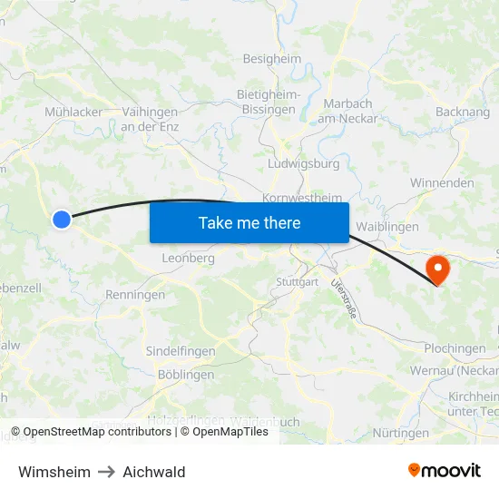 Wimsheim to Aichwald map