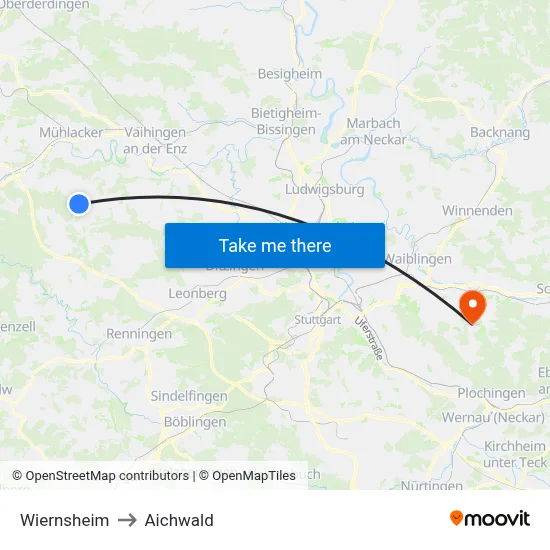 Wiernsheim to Aichwald map