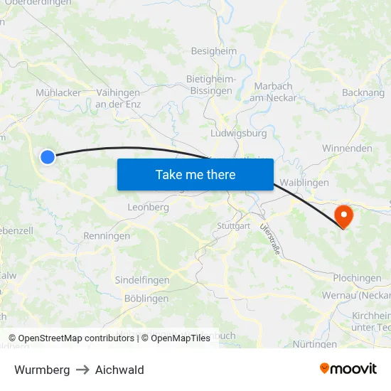 Wurmberg to Aichwald map