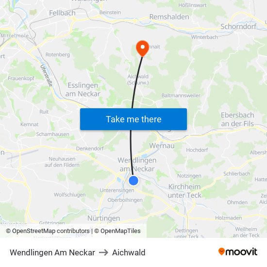 Wendlingen Am Neckar to Aichwald map