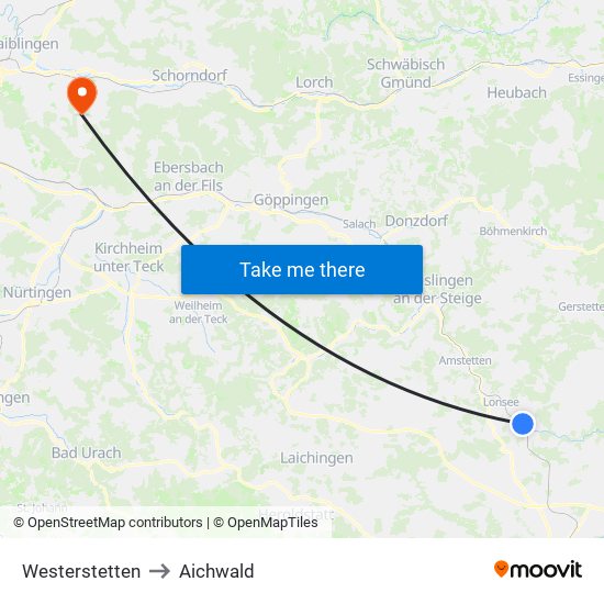 Westerstetten to Aichwald map