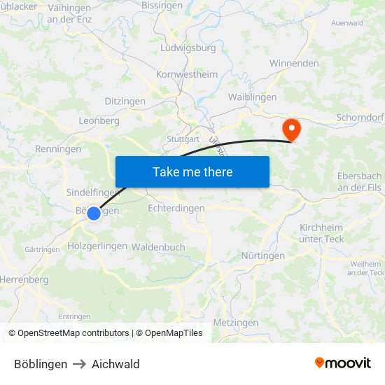 Böblingen to Aichwald map