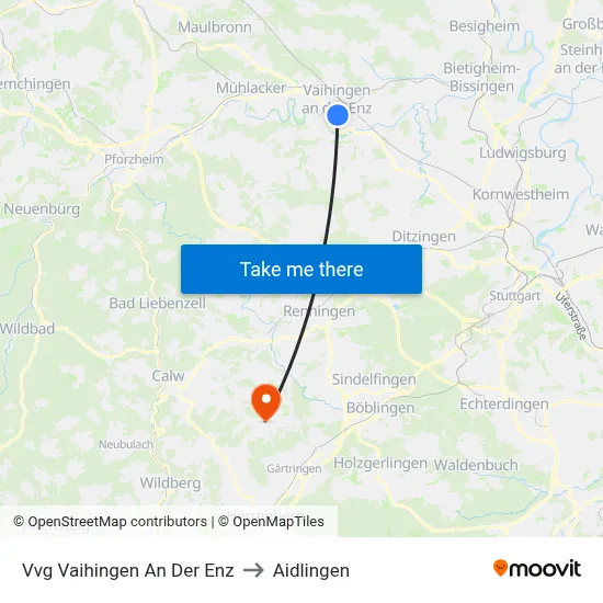 Vvg Vaihingen An Der Enz to Aidlingen map