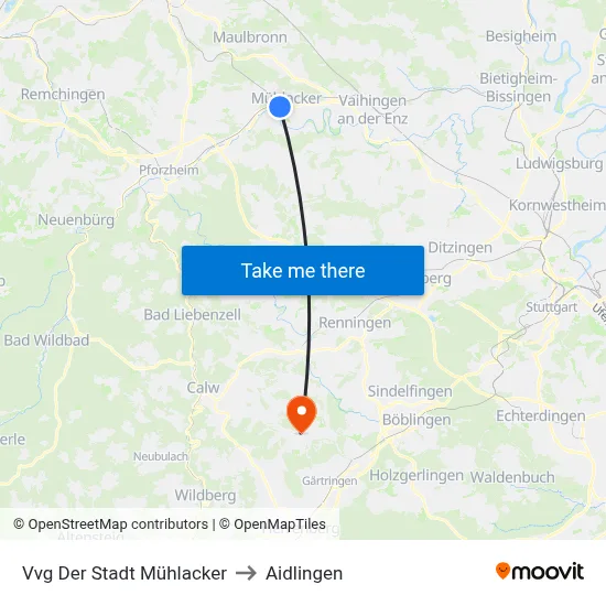 Vvg Der Stadt Mühlacker to Aidlingen map