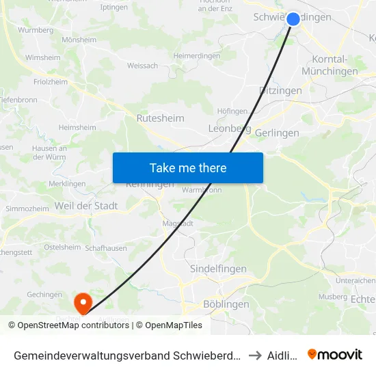 Gemeindeverwaltungsverband Schwieberdingen-Hemmingen to Aidlingen map