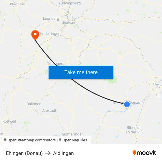 Ehingen (Donau) to Aidlingen map