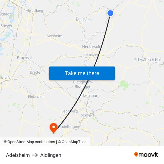 Adelsheim to Aidlingen map