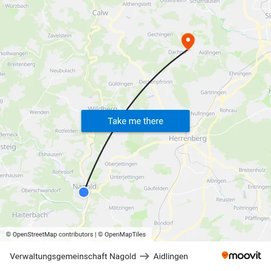 Verwaltungsgemeinschaft Nagold to Aidlingen map