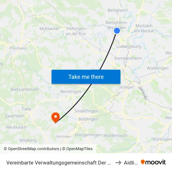 Vereinbarte Verwaltungsgemeinschaft Der Stadt Bietigheim-Bissingen to Aidlingen map
