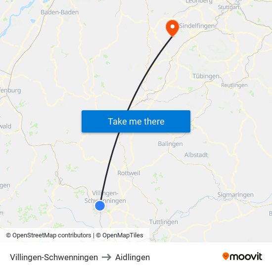 Villingen-Schwenningen to Aidlingen map