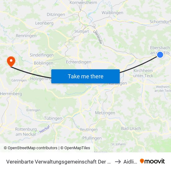 Vereinbarte Verwaltungsgemeinschaft Der Stadt Ebersbach An Der Fils to Aidlingen map