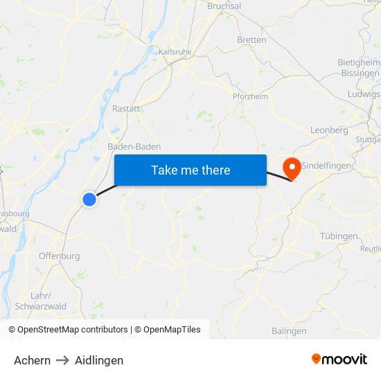 Achern to Aidlingen map