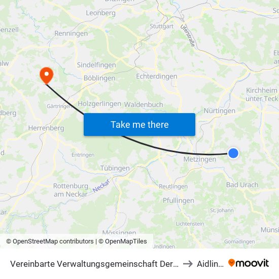 Vereinbarte Verwaltungsgemeinschaft Der Stadt Neuffen to Aidlingen map