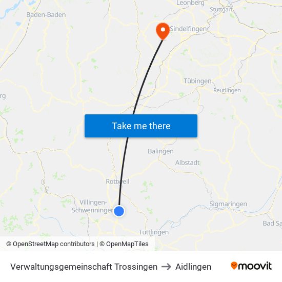 Verwaltungsgemeinschaft Trossingen to Aidlingen map