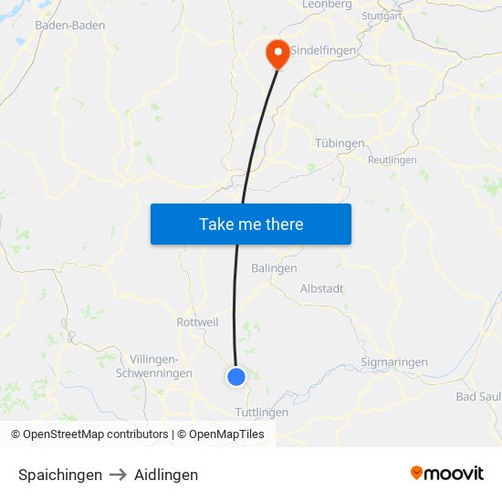 Spaichingen to Aidlingen map