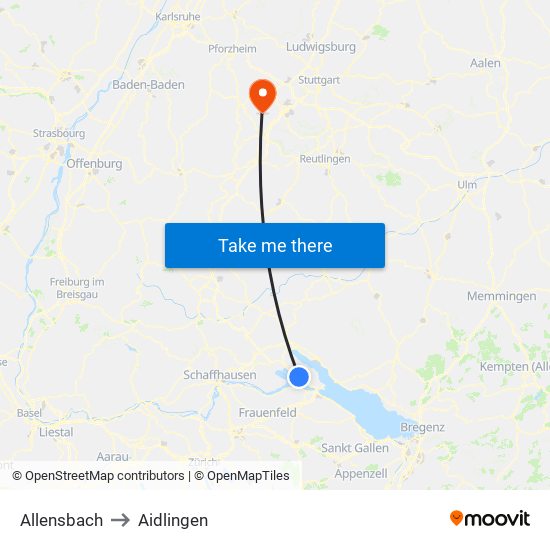 Allensbach to Aidlingen map
